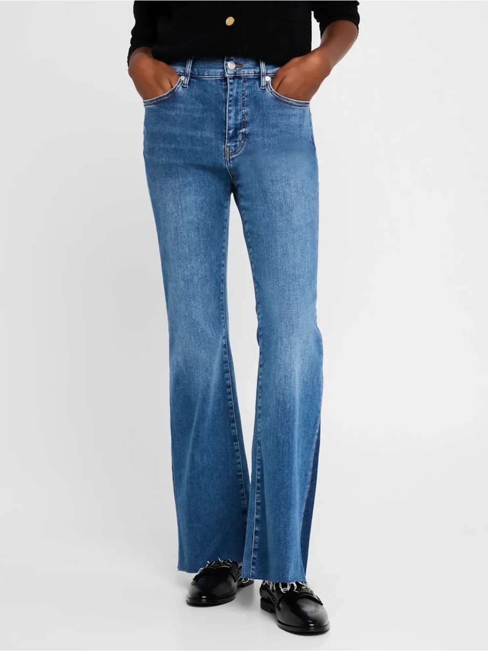 FRAME NWT Le Easy Flare Outseam Insert Jeans Mermaid Wash Size 32 Frayed Hem